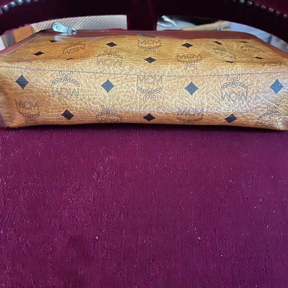 Authentic MCM Visetos Caramel and Tan Coated Canvas Zipper Clutch Purse Handbag - Picture 5 of 10